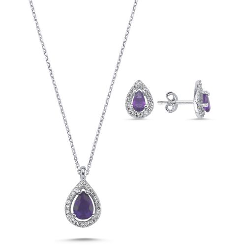 OLIVIE Stříbrná souprava KAPKA AMETHYST 582