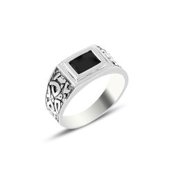 OLIVIE Pánský stříbrný prsten ONYX 5708 