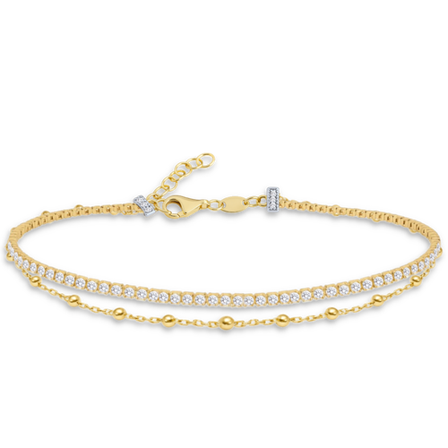 MINET Elegantní zlatý náramek s kuličkou a bílým zirkonem Au 585/1000