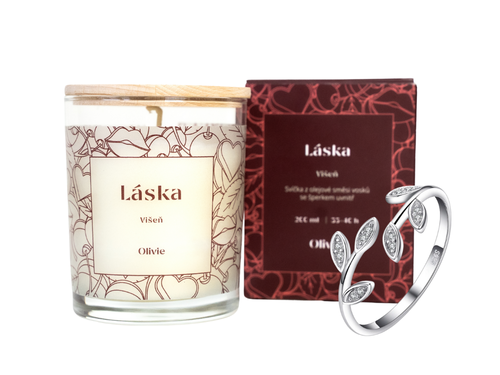Svíčka a šperk Láska s nastavitelným prstenem VĚTVIČKA 9990