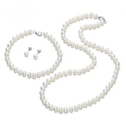 OLIVIE Sada pravých bílých perel BUTTON AAA 760