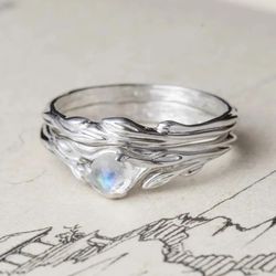 OLIVIE Dva stříbrné prsteny MĚSÍČNÍ KÁMEN 7758 