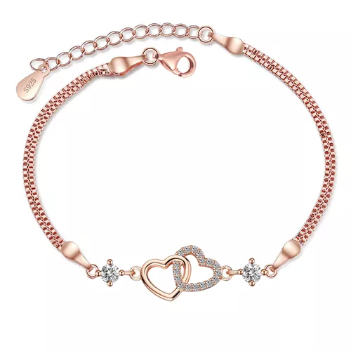 Stříbrný náramek SPOJENÁ SRDCE MOISSANITE ROSE 9835