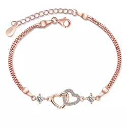Stříbrný náramek SPOJENÁ SRDCE MOISSANITE ROSE 9835