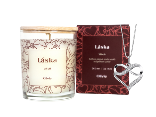 Svíčka se šperkem Láska se stříbrným náhrdelníkem SRDCE & NEKONEČNO 9988