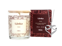Svíčka se šperkem Láska se stříbrným náhrdelníkem SRDCE & NEKONEČNO 9988