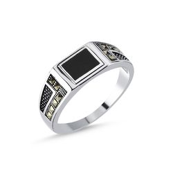OLIVIE Pánský stříbrný prsten MARKAZIT 8206 