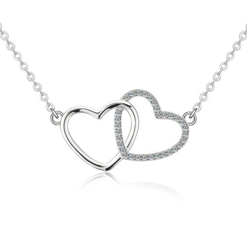 Stříbrný náhrdelník MOISSANITE DVĚ SRDCE 9806