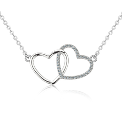 Stříbrný náhrdelník MOISSANITE DVĚ SRDCE 9806
