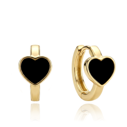 MINET Zlaté náušnice srdíčka s onyxem Au 585/1000