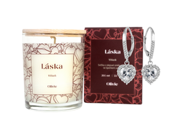 Svíčka se šperkem Láska se stříbrnými náušnicemi SRDÍČKA 9989