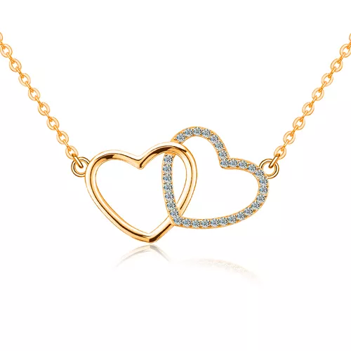 Stříbrný náhrdelník ROSE MOISSANITE DVĚ SRDCE 9808