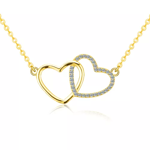 Stříbrný náhrdelník GOLD MOISSANITE DVĚ SRDCE 9807