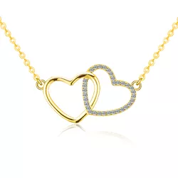 Stříbrný náhrdelník GOLD MOISSANITE DVĚ SRDCE 9807