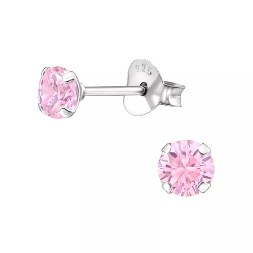 Stříbrné 4mm náušnice PINK 9845