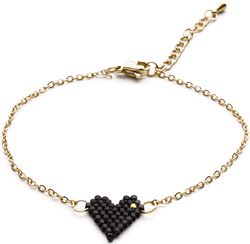 Náramek chirurgická ocel Heart beads black 1403