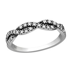 OLIVIE Stříbrný propletený prsten se zirkony 2481 