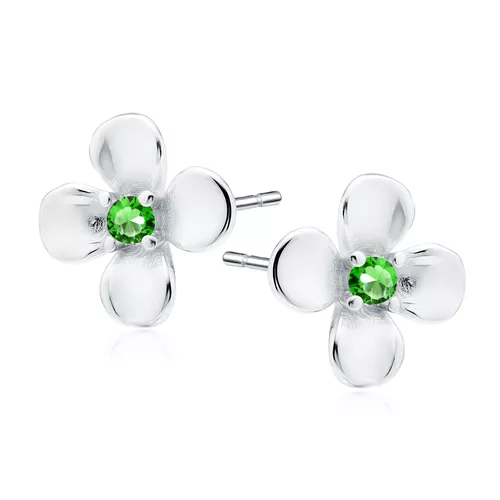 Stříbrné náušnice KVÍTEK GREEN 9508