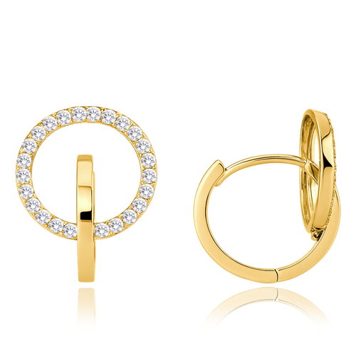 MINET Zlaté náušnice kroužky s bílými zirkony Au 585/1000