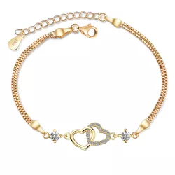 Stříbrný náramek SPOJENÁ SRDCE MOISSANITE GOLD 9834