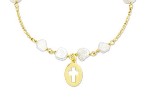 Náramek Křížek zlatý & sladkovodní perly stříbro 925 2533
