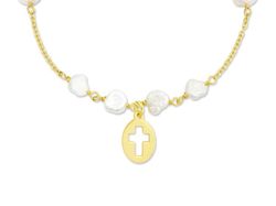 Náramek Křížek zlatý & sladkovodní perly stříbro 925 2533
