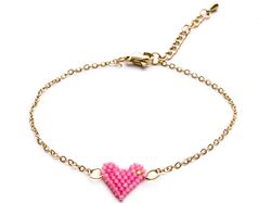 Náramek chirurgická ocel Heart beads pink 1406