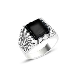 OLIVIE Pánský stříbrný prsten ONYX 5715 