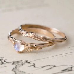 OLIVIE Dva stříbrné prsteny MĚSÍČNÍ KÁMEN 7757 