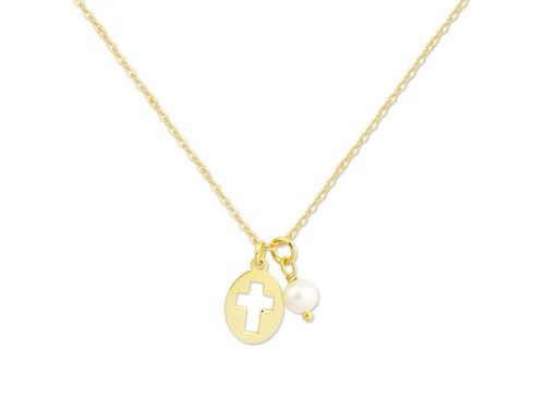Řetízek Křížek zlatý & sladkovodní perla stříbro 925 2536